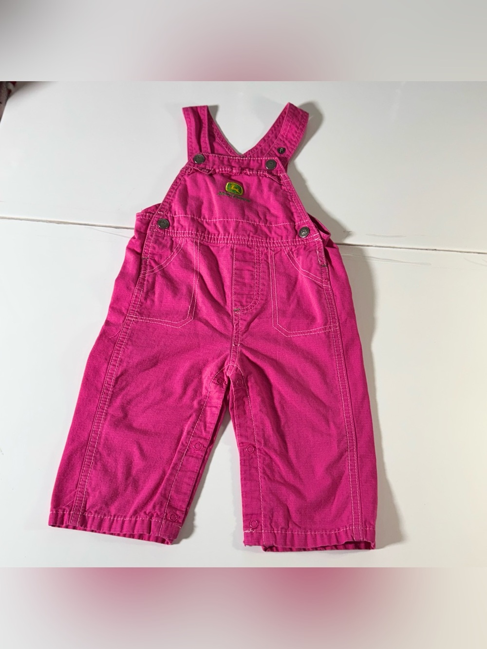 John Deere Toddler Pink Overalls - Bright Pink Kids Bottoms 6/9 M 100% cotton